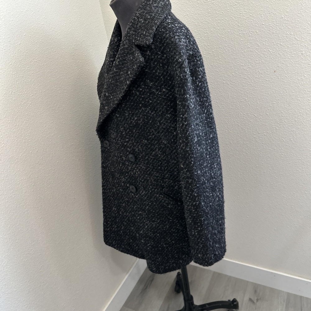 Mango Mng Buttoned Wool Blend Coat Herringbone Black Lined Sz M View 6